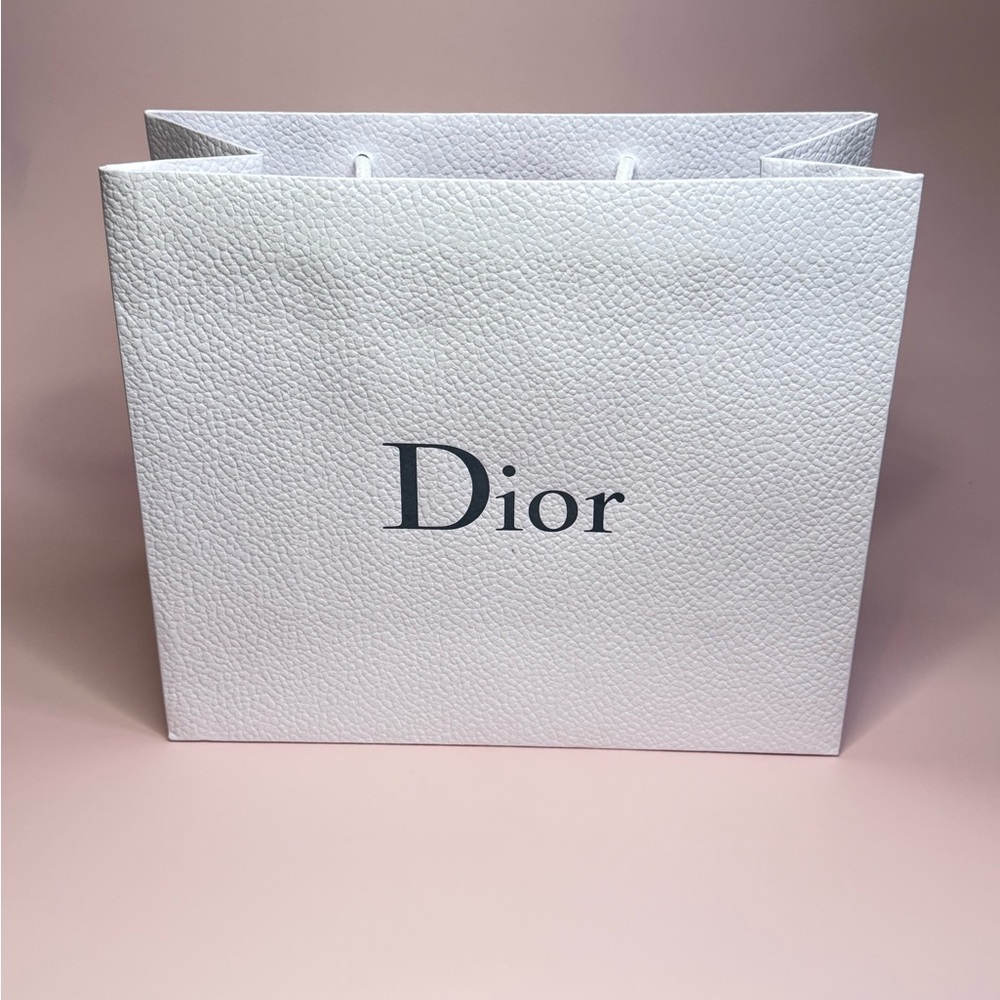 Dior white and Gold Pebbled Texture Gift Bag